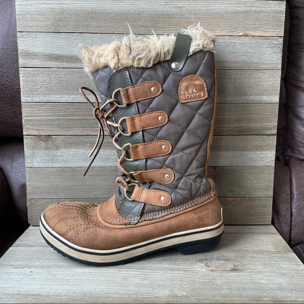 Sorel Boots Winter Broke In 7 Brown Green Quilted